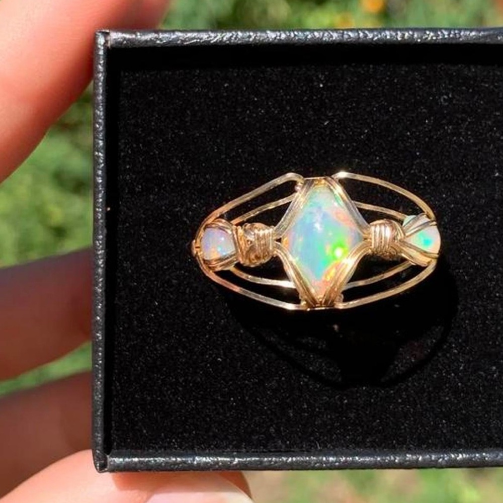 Triple Ethiopian opal wire wrapped ring